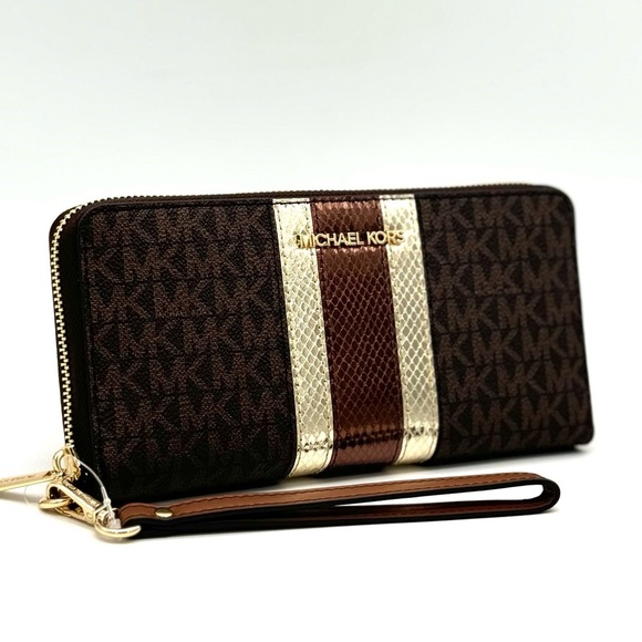 Michael Kors Large Continental Wallet Wristlet Brown Multi - Picture 1 of 9